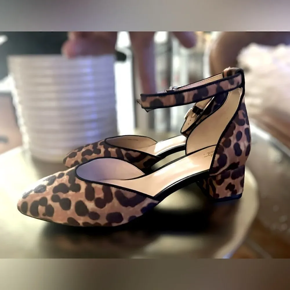 CAbi Kiki Leopard Cheetah Print Ankle Strap Heels Size 8